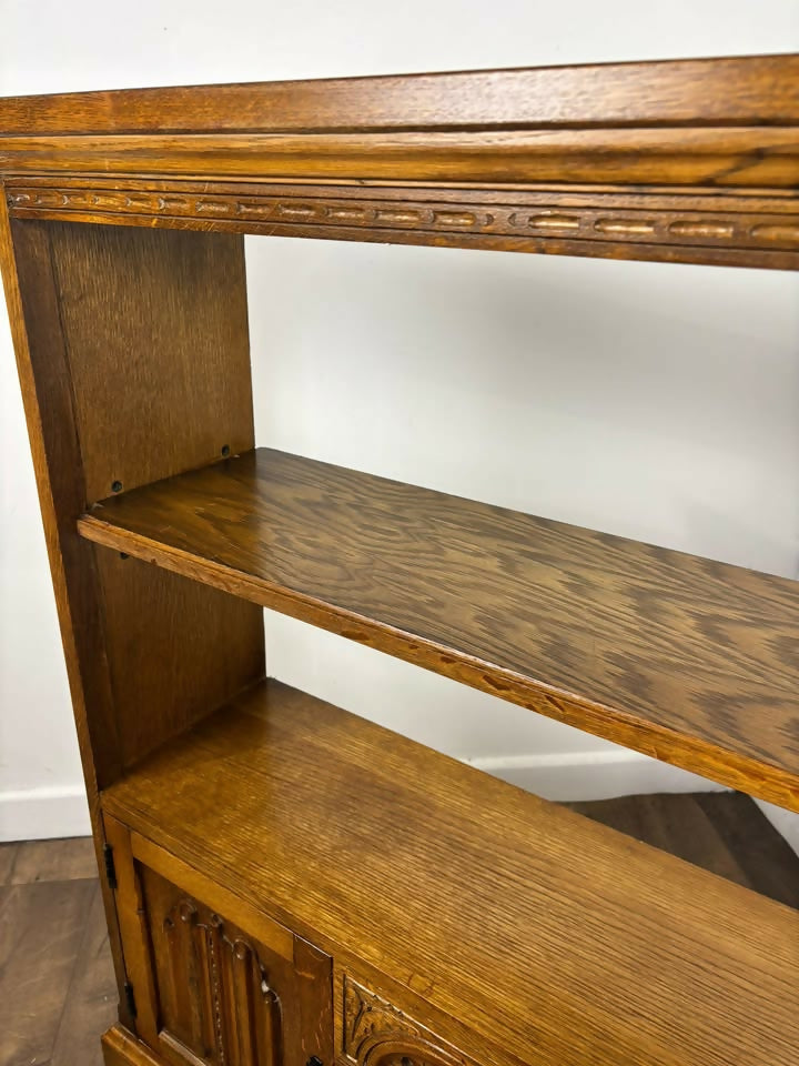 Priory Oak Bookcase with Linen Fold Doors