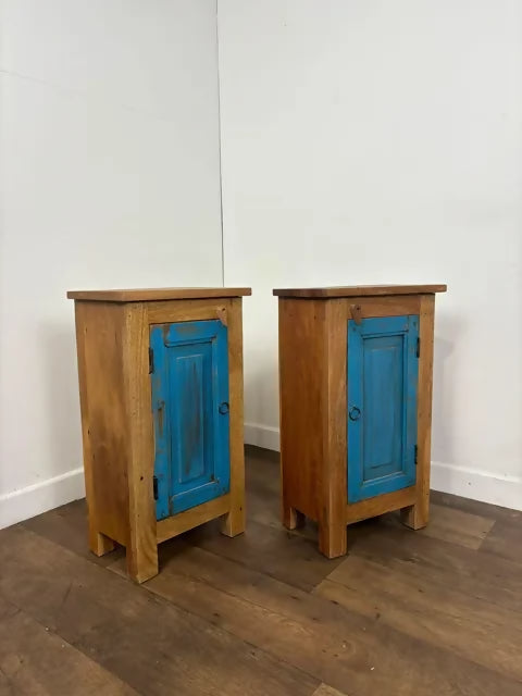 Pair of Reclaimed Indian Wood Bedside Cabinets