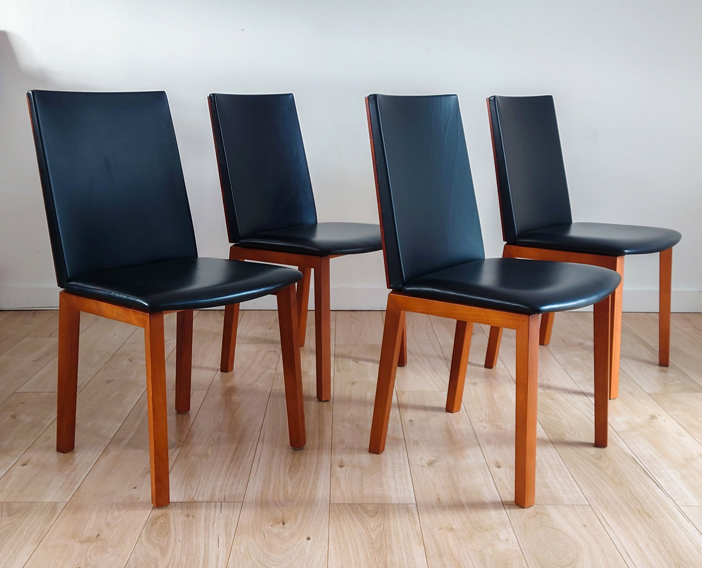 Per Hansbaek For Skovby Sm51 Danish Cherry Wood And Leather Dining Chairs