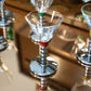 Six Art Deco Cocktail Martini Glasses on Chrome Stems with Coloured Accent Ball