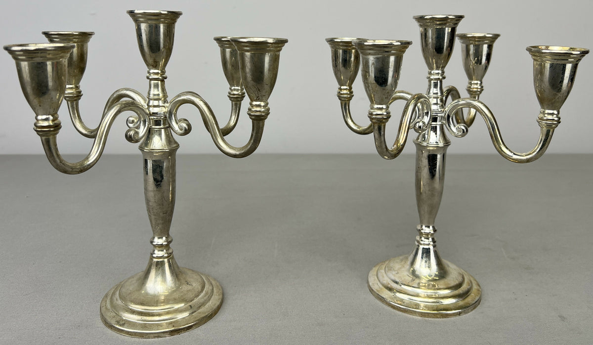 Pair of Candelabras Vintage French Style Metal Five Arm Candle Holders LOT 6485
