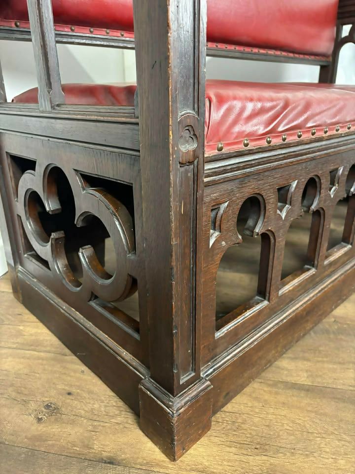 Victorian Carved Oak Gothic Revival Bench Settle
