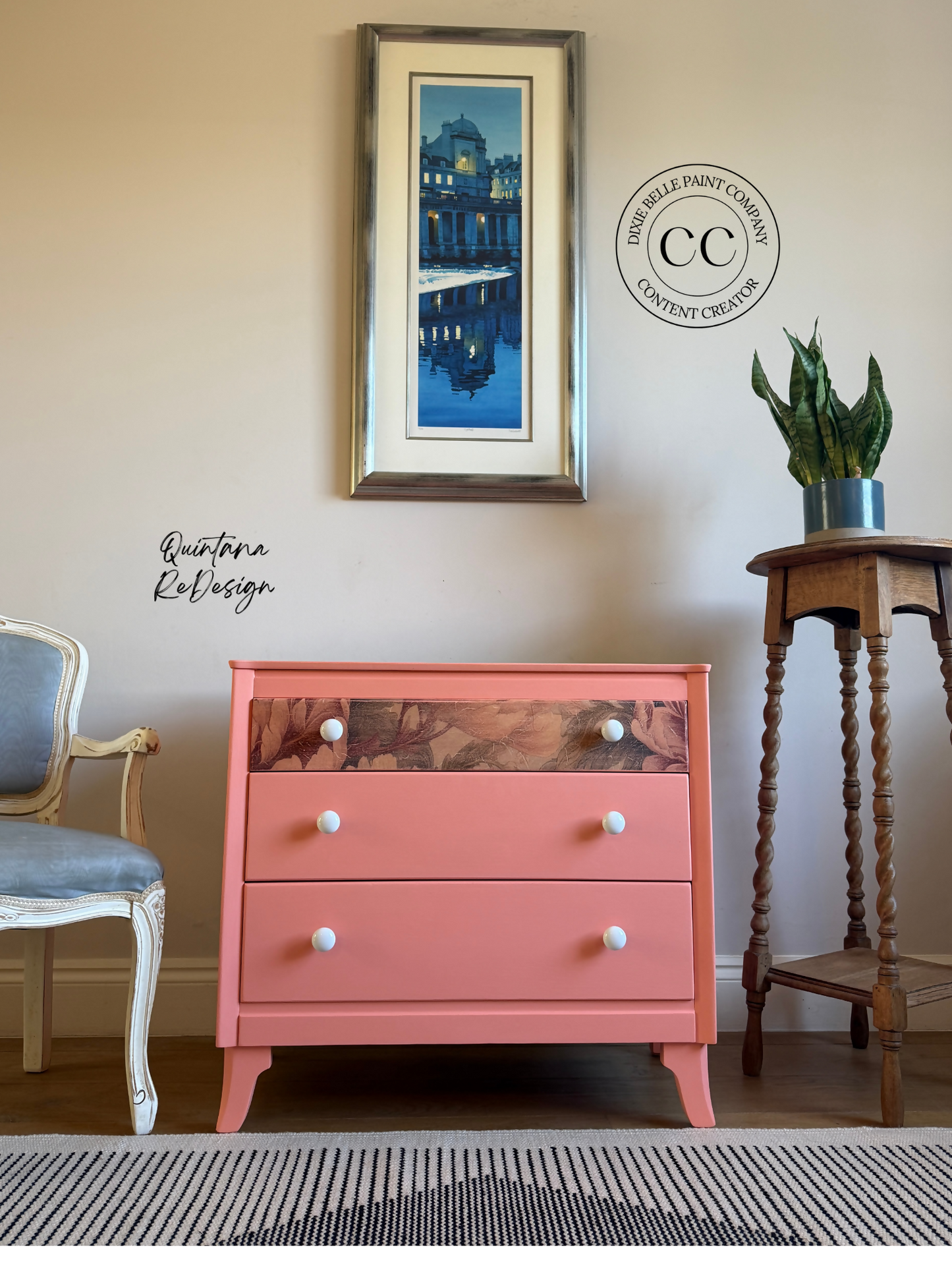 Harris Lebus Chest Of drawers Bedside Table Pink Coral 3 drawers