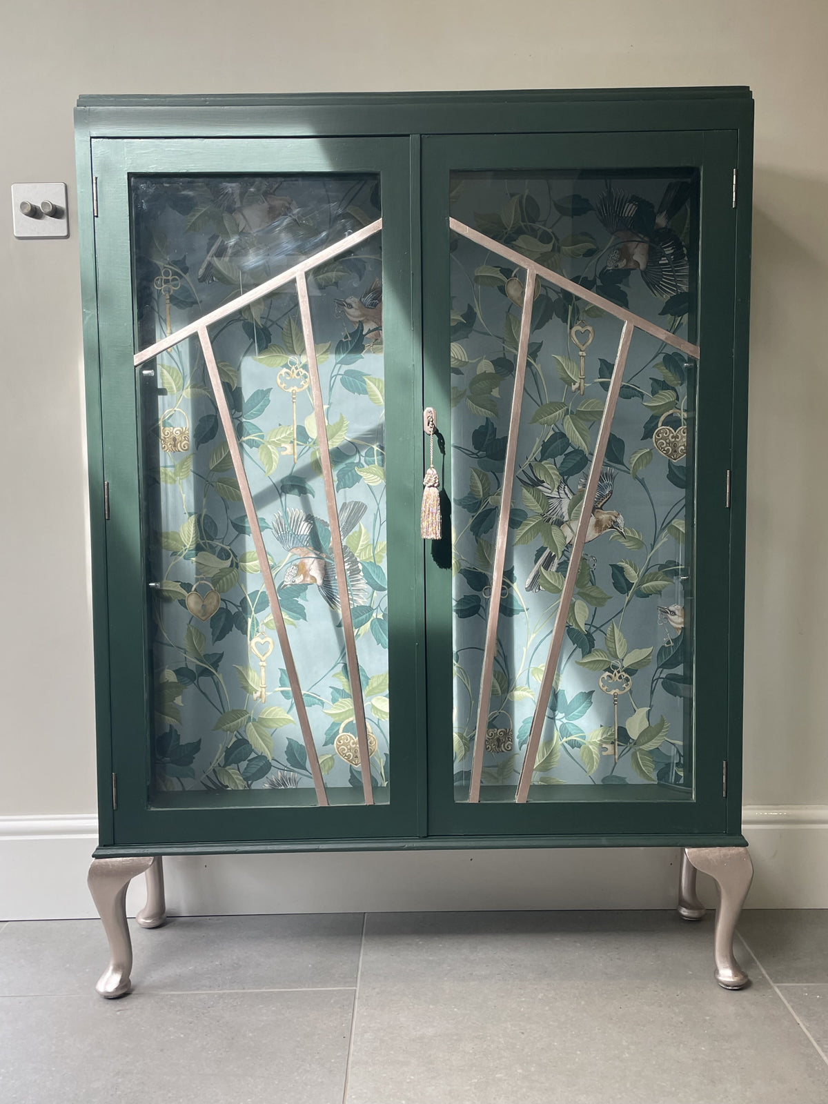Art Deco Green & Champagne Display Cabinet