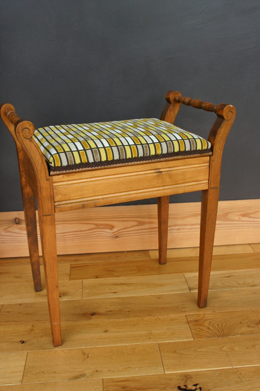 Edwardian Piano Stool – Newly Reupholstered in Bold Geometric Fabric | Vintage Statement Furniture