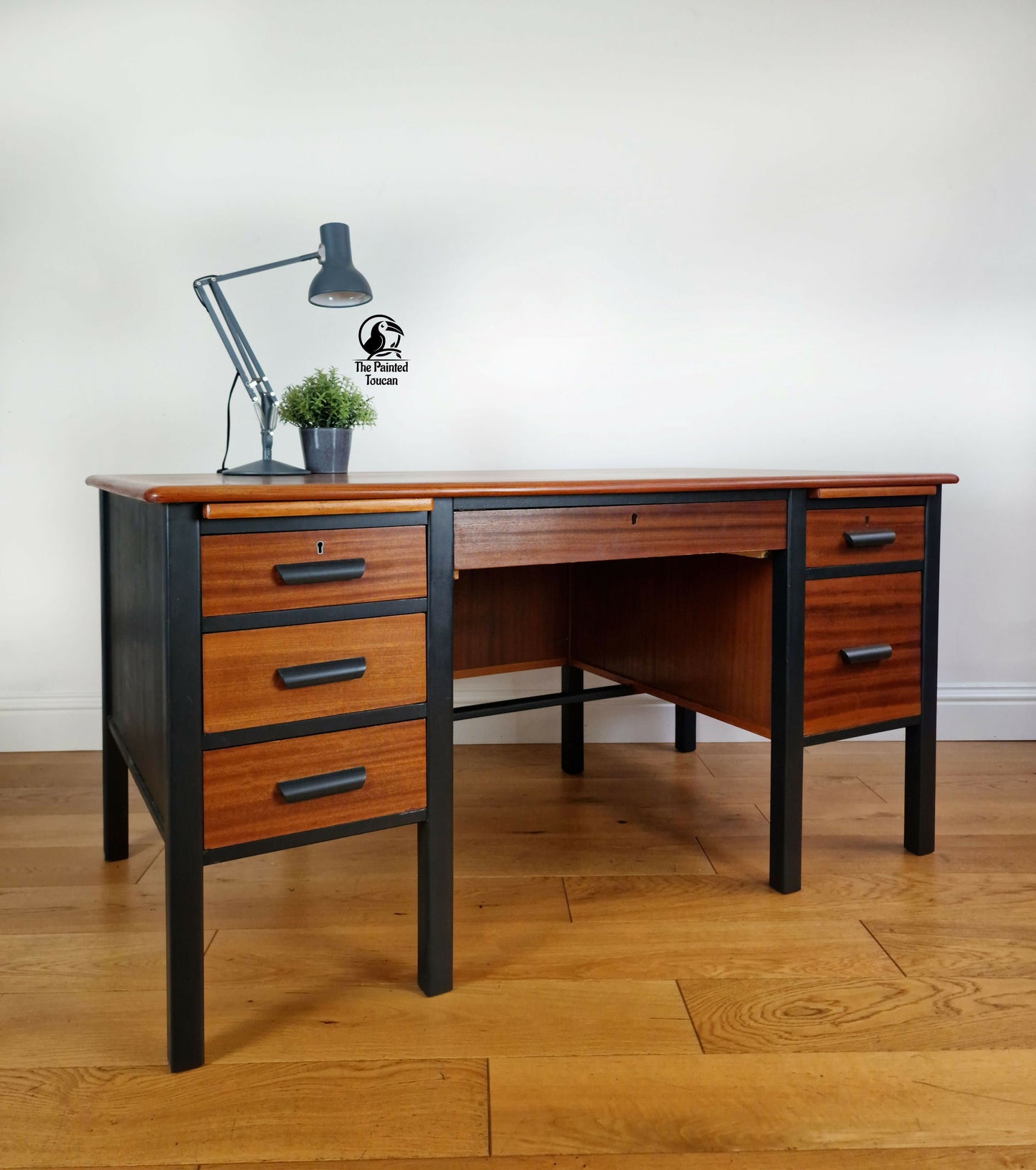 Large Mid Century Twin Pedestal Executive Office Desk
