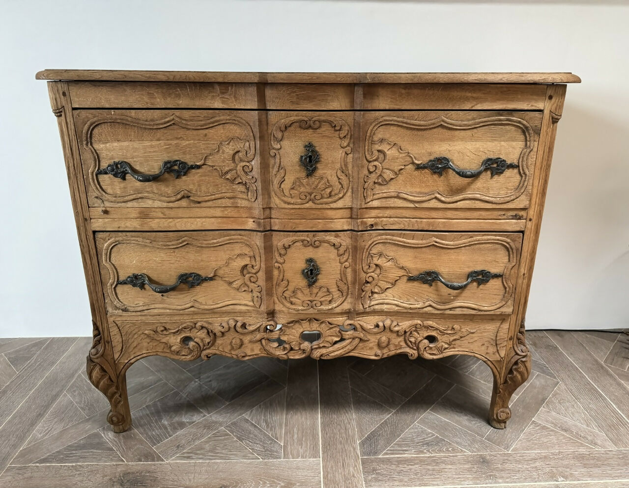 French Bleached Oak Commode Chest of Drawers
