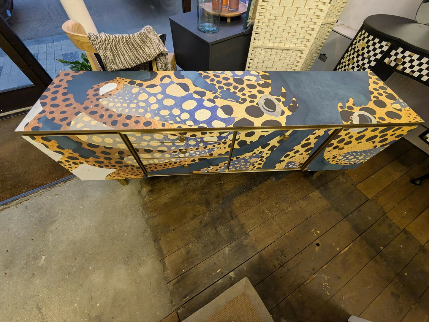 Mid-Century Modern Octopus Print Sideboard: Upcycled TV Unit Cabinet