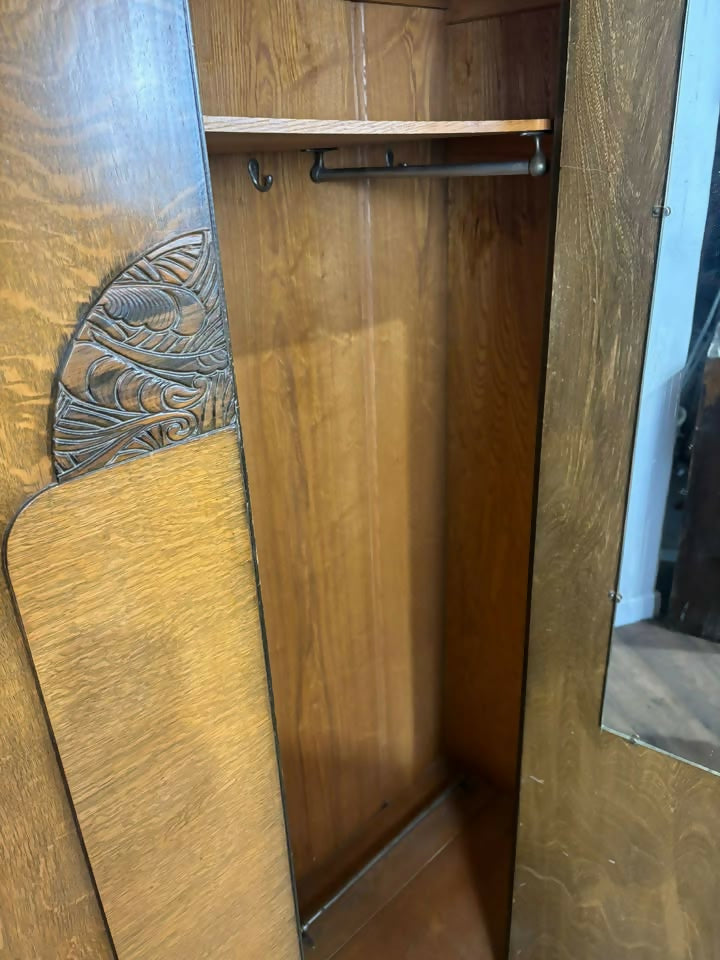 Vintage Oak Veneer Wardrobe – Art Deco Style