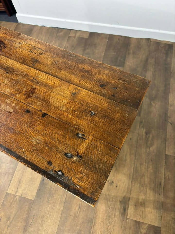 Antique Rustic Oak Side Table – Lift-Up Lid, Unique Construction