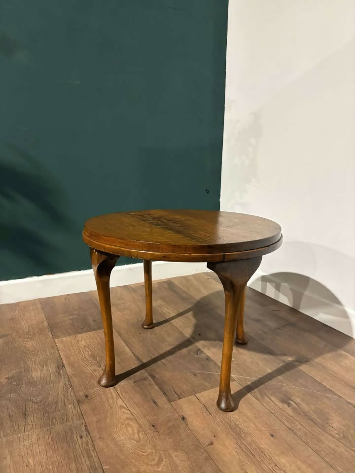 Vintage Oak Circular Side Table On Cabriole Supports