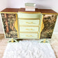 Upcycled French Provincial Cabinet in Sage Green and Tropical Jungle ,Upcycled Statement Furniture