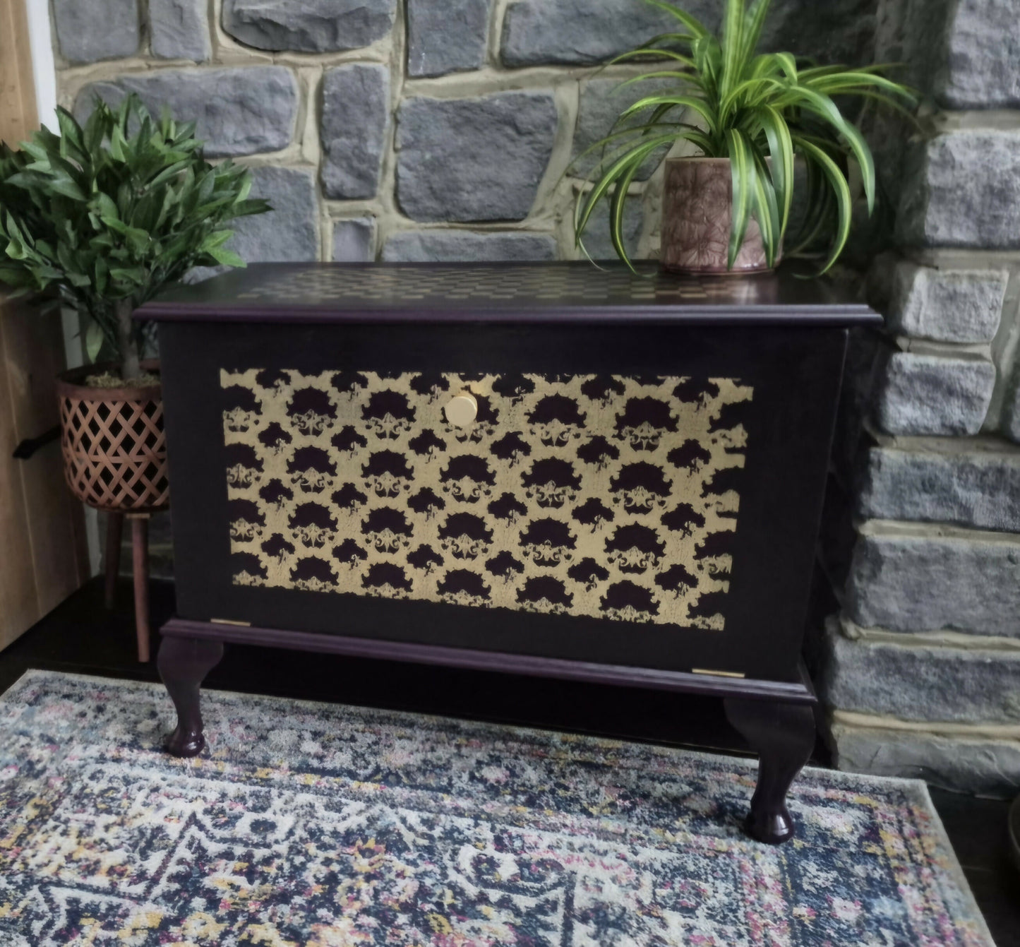 Vintage Hand Painted Shoe Cupboard - Upcycled Entryway Storage - Statement Hallway Piece