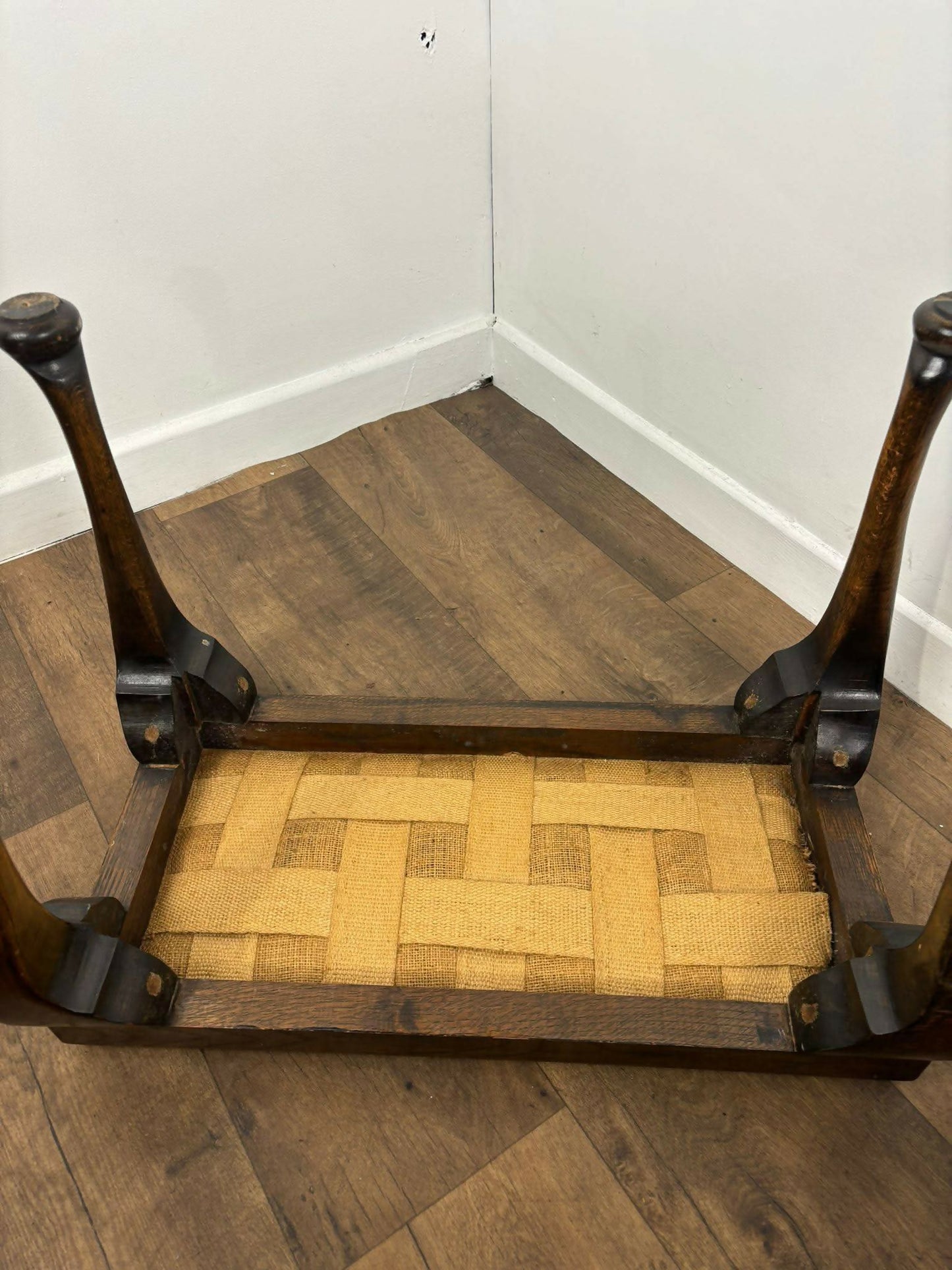 Vintage Oak Stool With Floral Tapestry Top