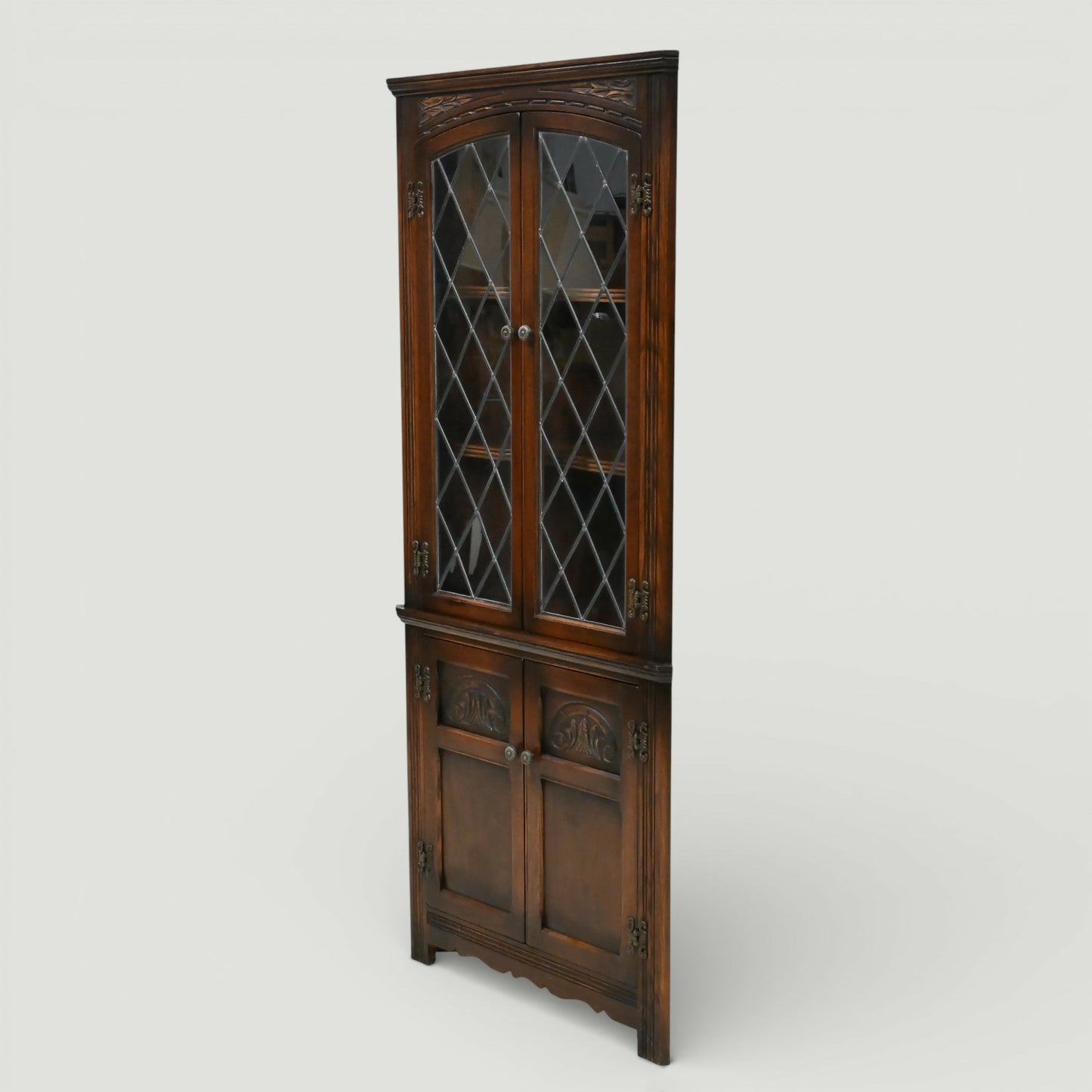 Old Charm Corner Display Cabinet with Leaded Glass Tudor Brown FREE UK Delivery*. SBR11068/2110E