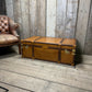 XL Tan Leather English Coffee Table Trunk