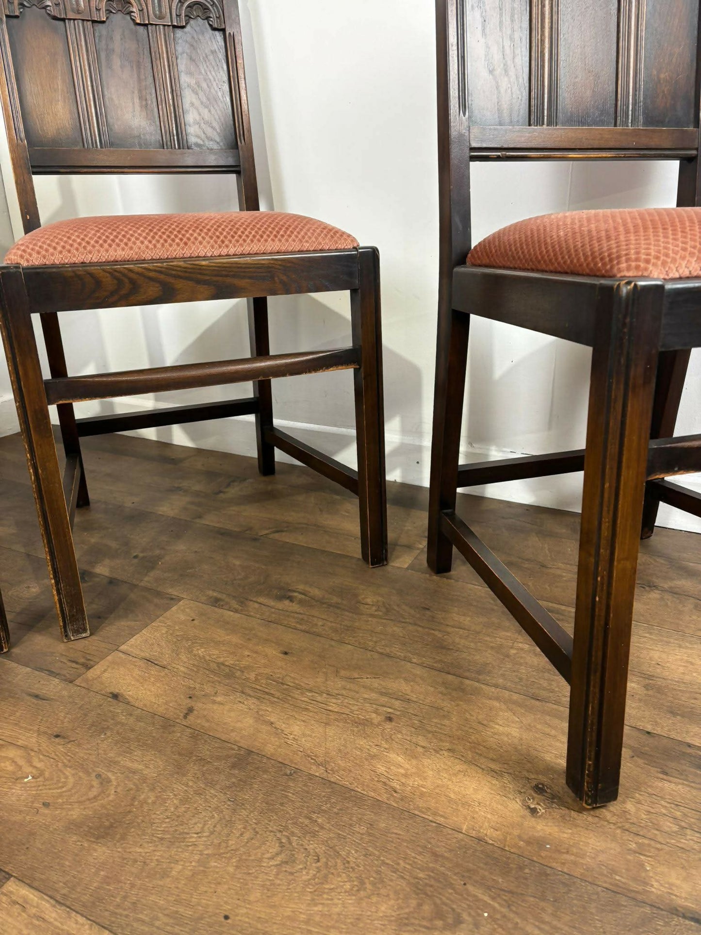 Vintage Set Of Four Oak Priory Style Dining Chairs