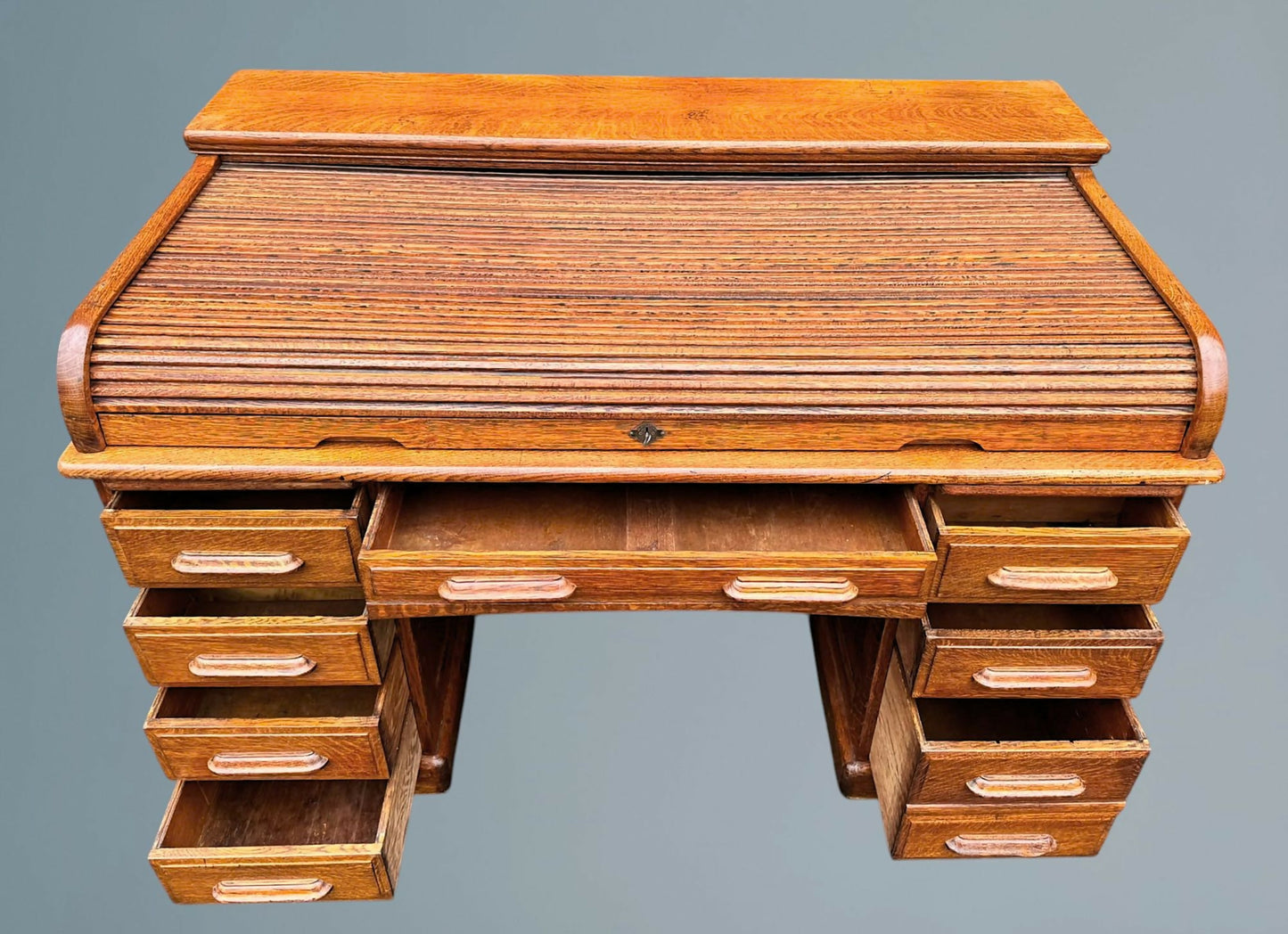 Large Antique Oak Roll Top Desk Jas Shoolbred & Co