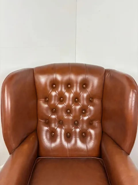 Tan Leather Chesterfield Style Wingback Armchair