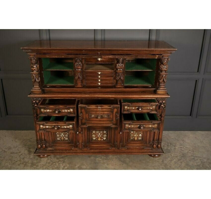 19th Century Walnut & Mother Of Pearl Inlaid Gothic Dresser