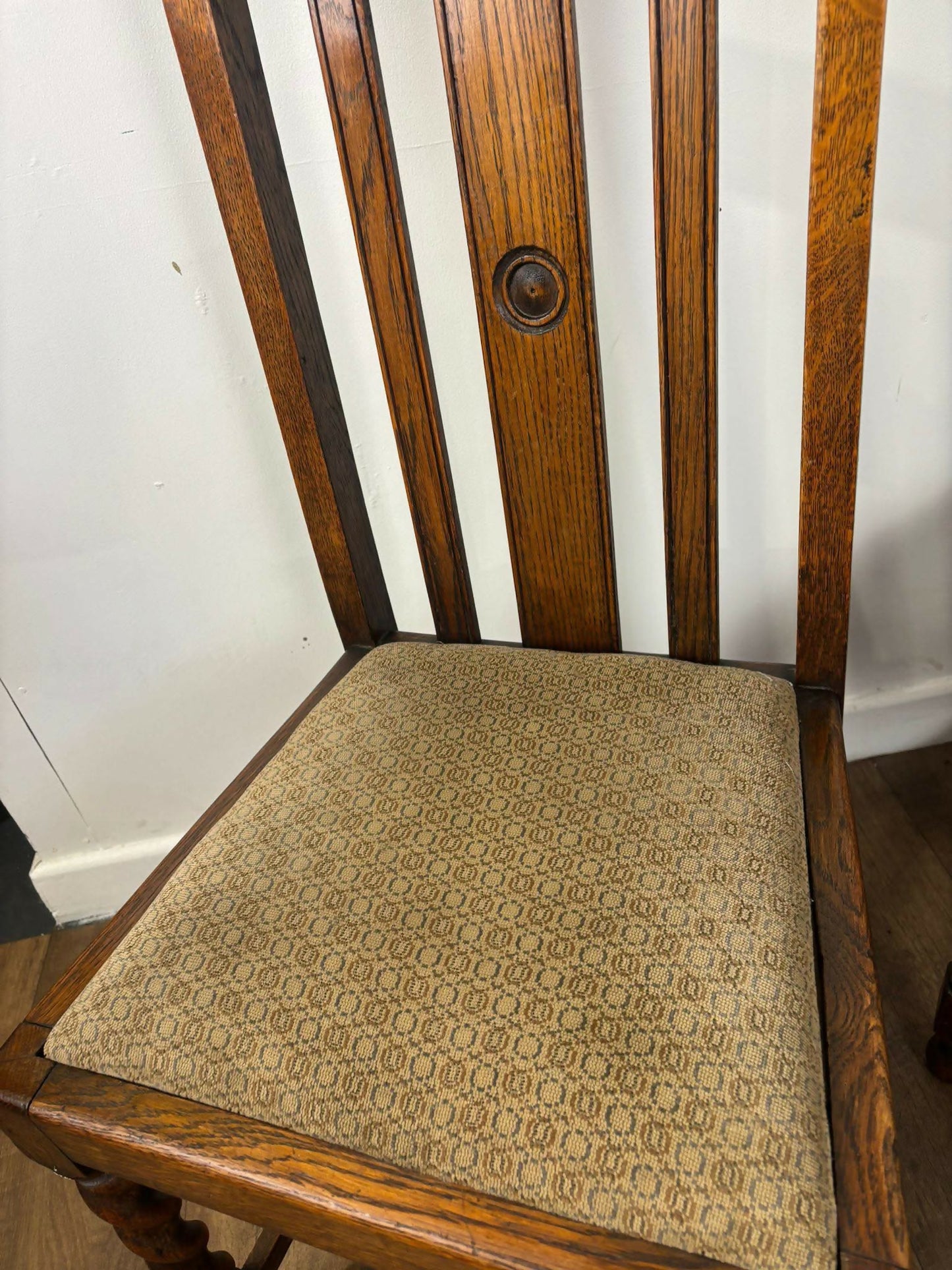 Vintage Set of Four Oak High Back Barley Twist Dining Chairs