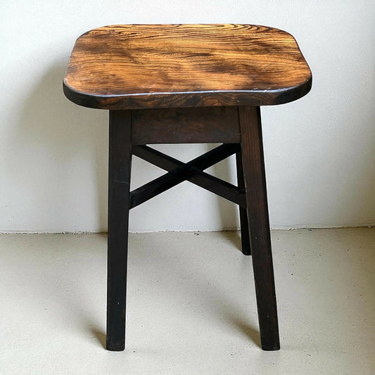 Antique solid Oak rustic stool / side table