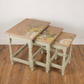 Vintage Oak Floral Nest of Three Tables | Hand Painted Upcycled Sage & Cream Nesting Tables