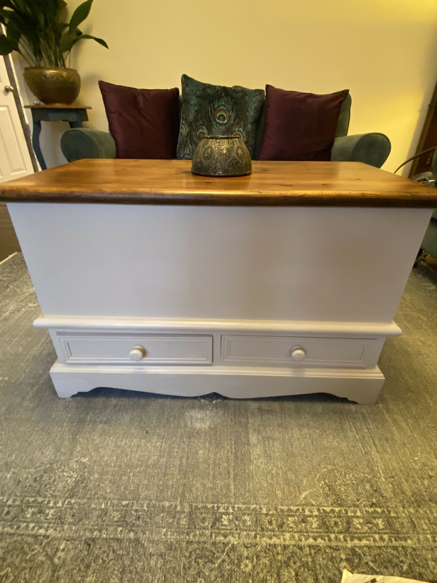 Vintage Painted Pine Chest, Blanket Box, Ottoman