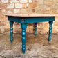 Restored Rectangular Pine Dining Table – Sanded Timber Top & Teal Painted Legs