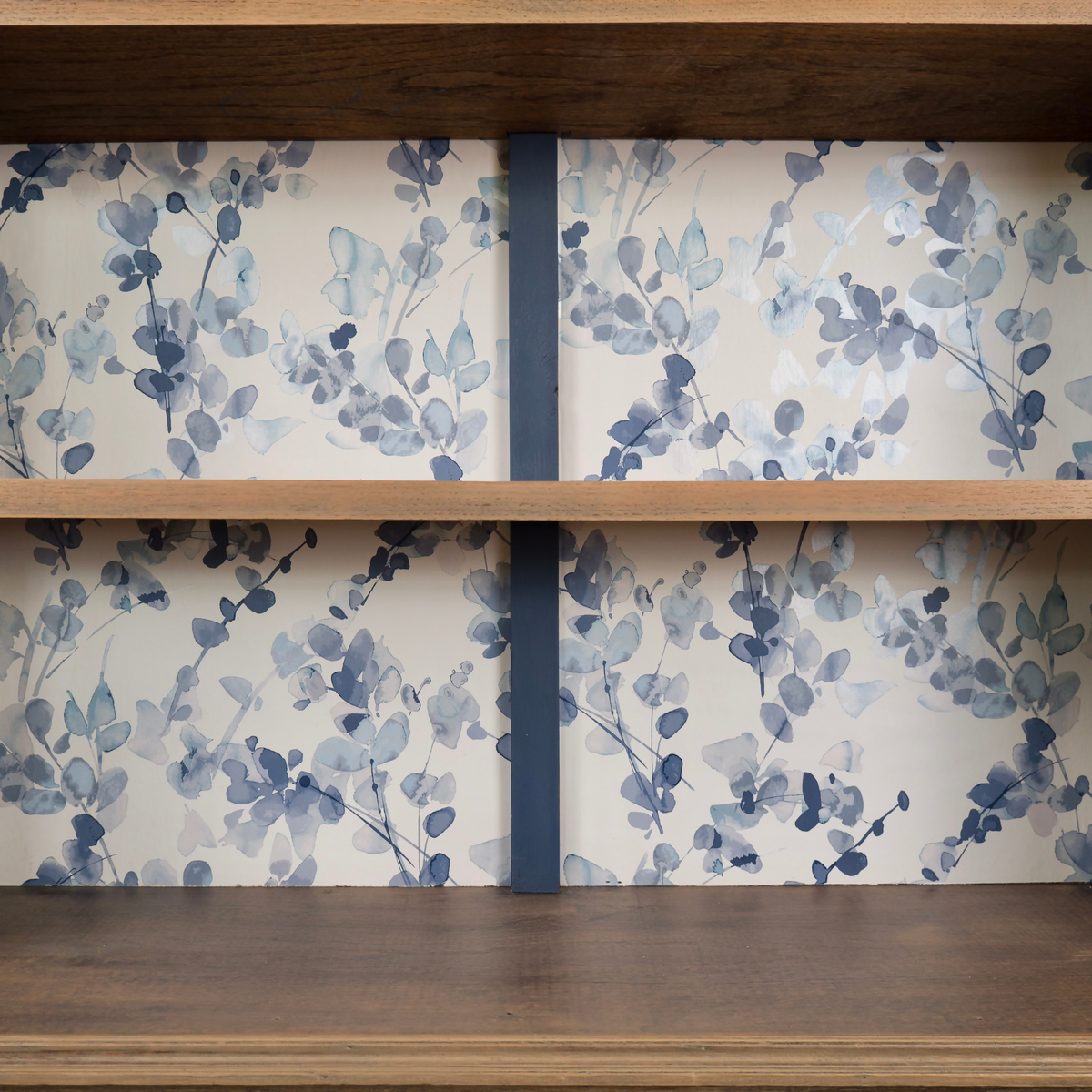 Vintage Open Bookcase | Upcycled Display Cabinet | Blue Botanical Shelving Unit | Hand Painted Furniture