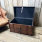Antique leather trimmed chestnut brown campaign chest
