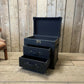 Leather 2 Draw Accent Blue Vintage Storage Trunk End Table