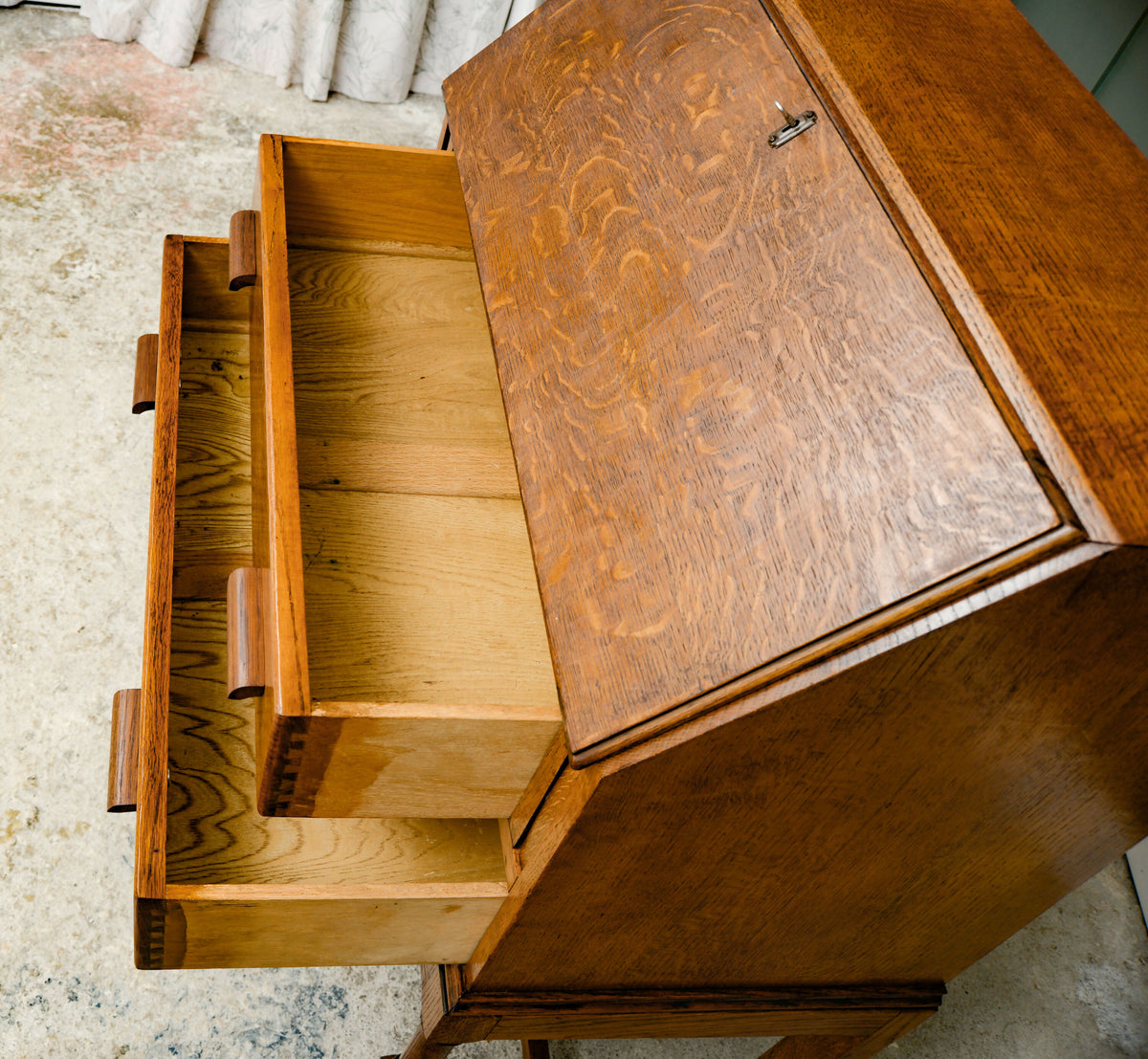Vintage Oak Bureau Writing Desk - 1930s - 1940s