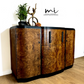 Refinished Art Deco Burl Walnut and Black Sideboard, drinks cabinet, 1930s, buffet