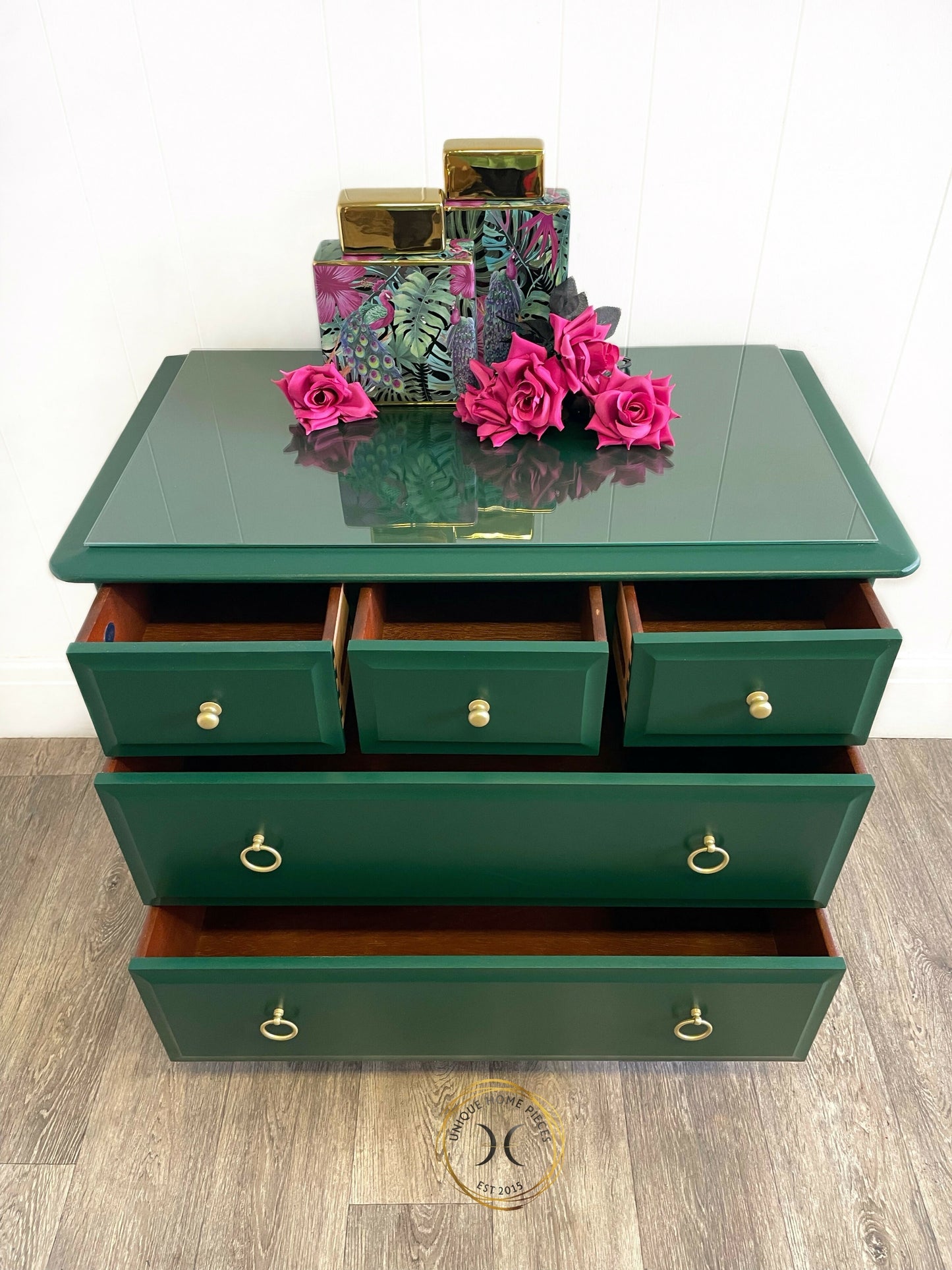 Stag Emerald Green 5 Drawer Vintage Bedroom Chest