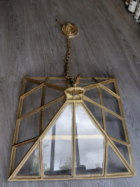 Repurposed Victorian Cloche Pendant Light - Gold Shimmer Finish