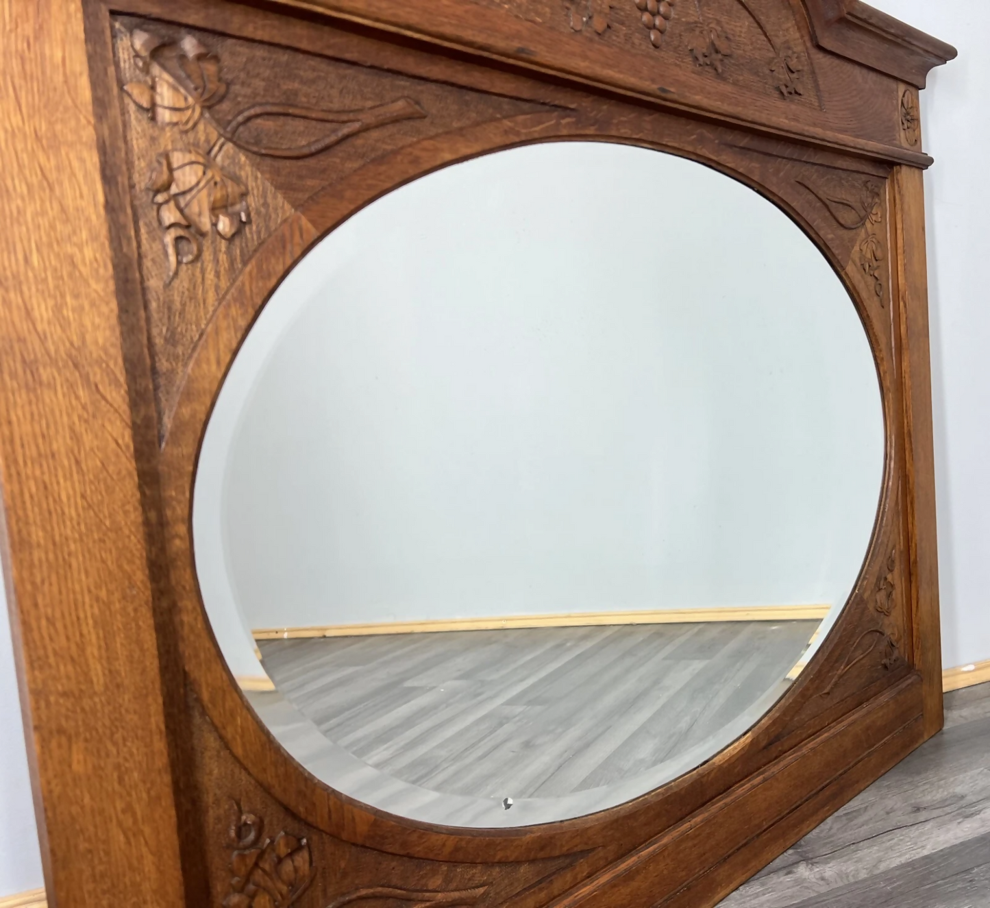 Wall Mirror Antique French Style Oak Carved Floral Decorative Frame LOT 3849