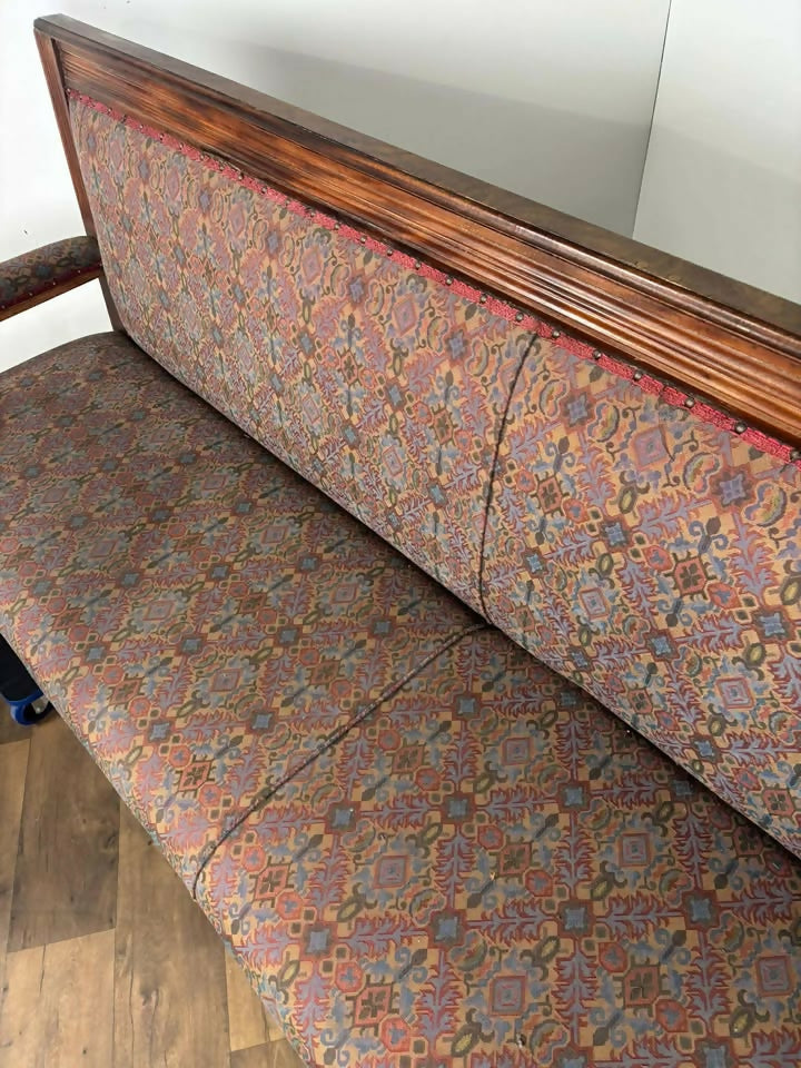 Very Large Vintage Mahogany Upholstered Bench