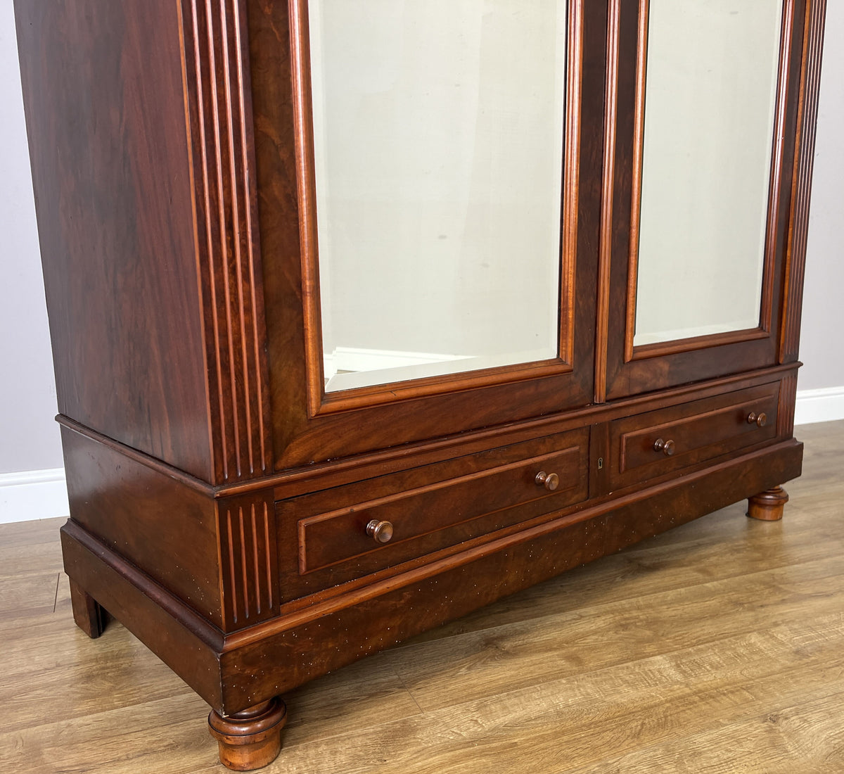 Wardrobe Antique French Style Mahogany Mirrored Two Door Carved Armoire LOT 6543