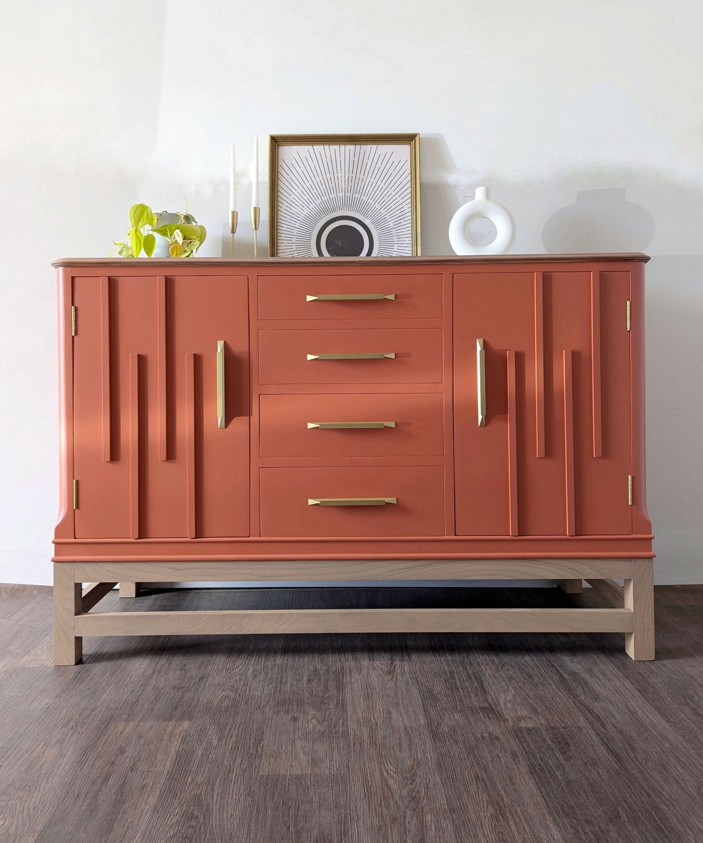 Burnt Oak Orange Vintage Sideboard Cocktail Drinks Cabinet