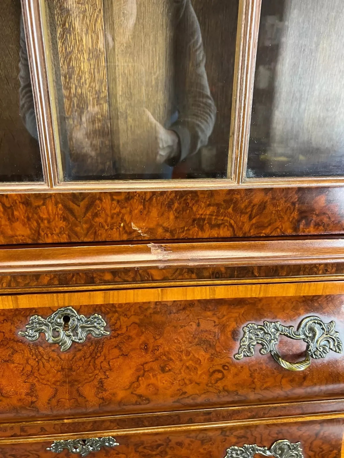 Bookcase Vintage French Carved Glass Doors Sideboard Drawers Cabinet LOT 4490