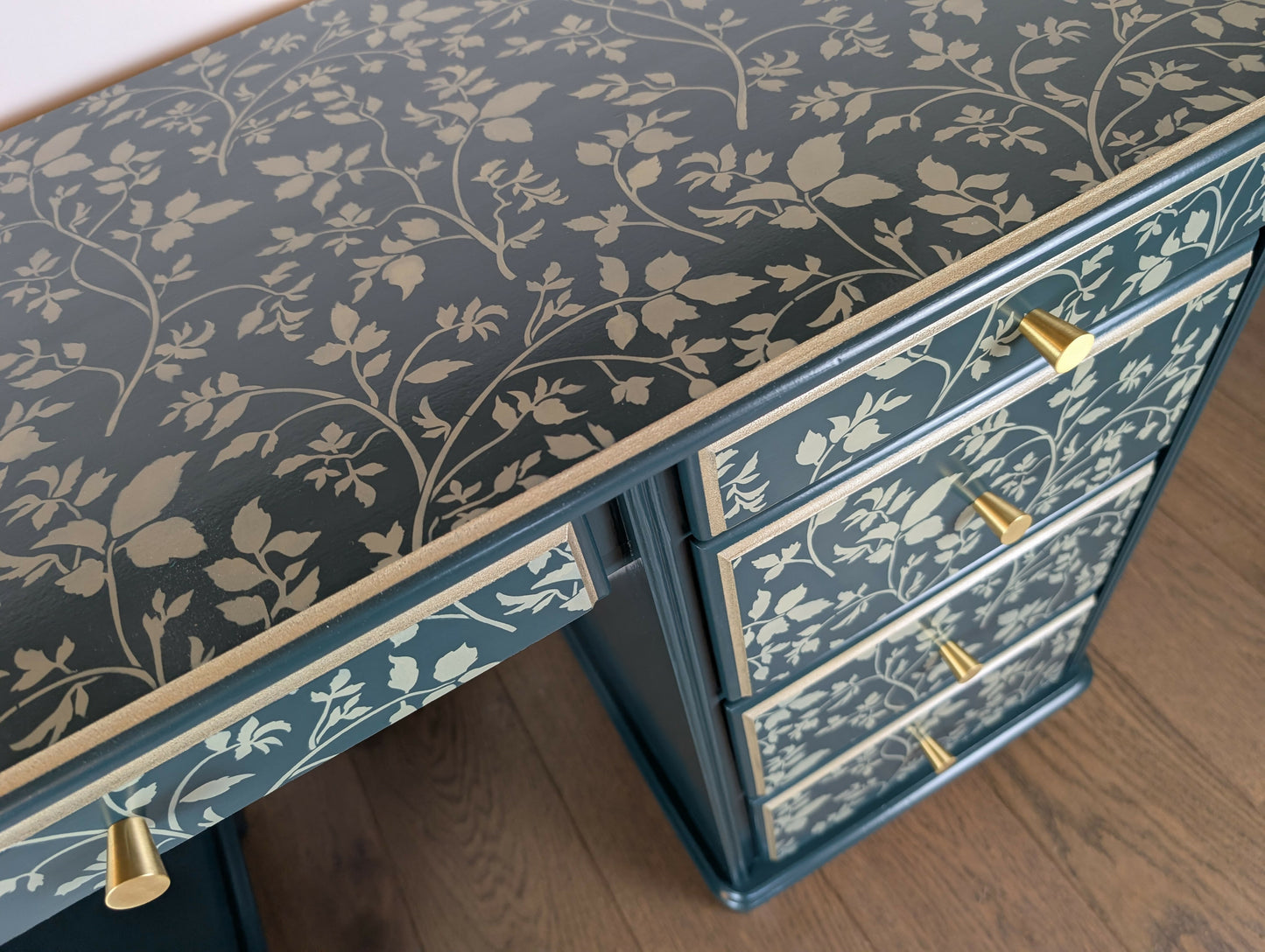 Hand-Painted Green Stencil Desk | Upcycled Vintage Writing Table | Unique Statement Piece