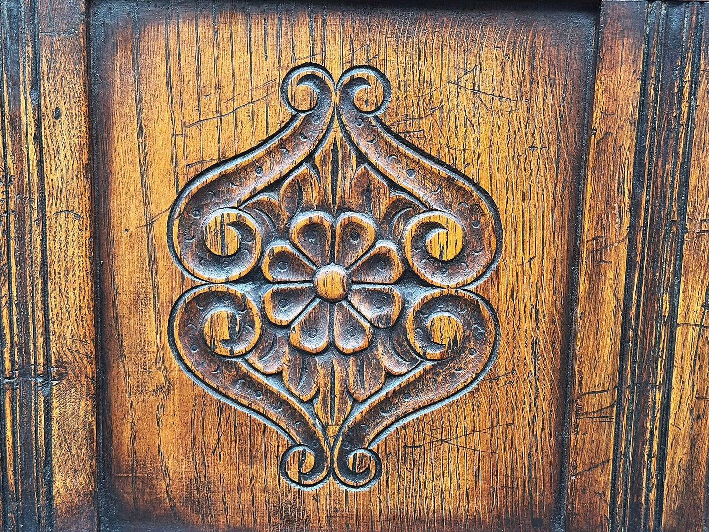 Carved Oak Blanket Box / Trunk G,T. Rackstraw of Worcester