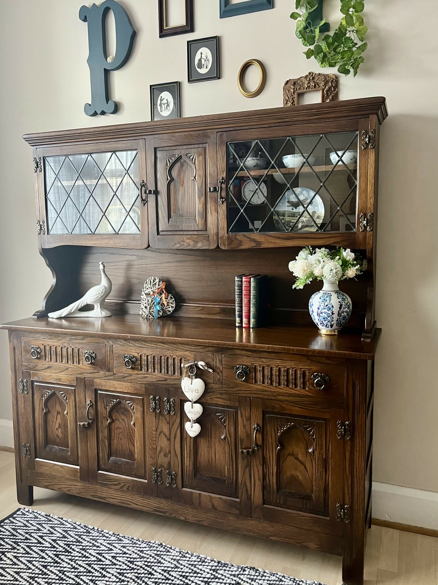 Stained Oak Dresser by Webber Furniture: Leaded Glass Display