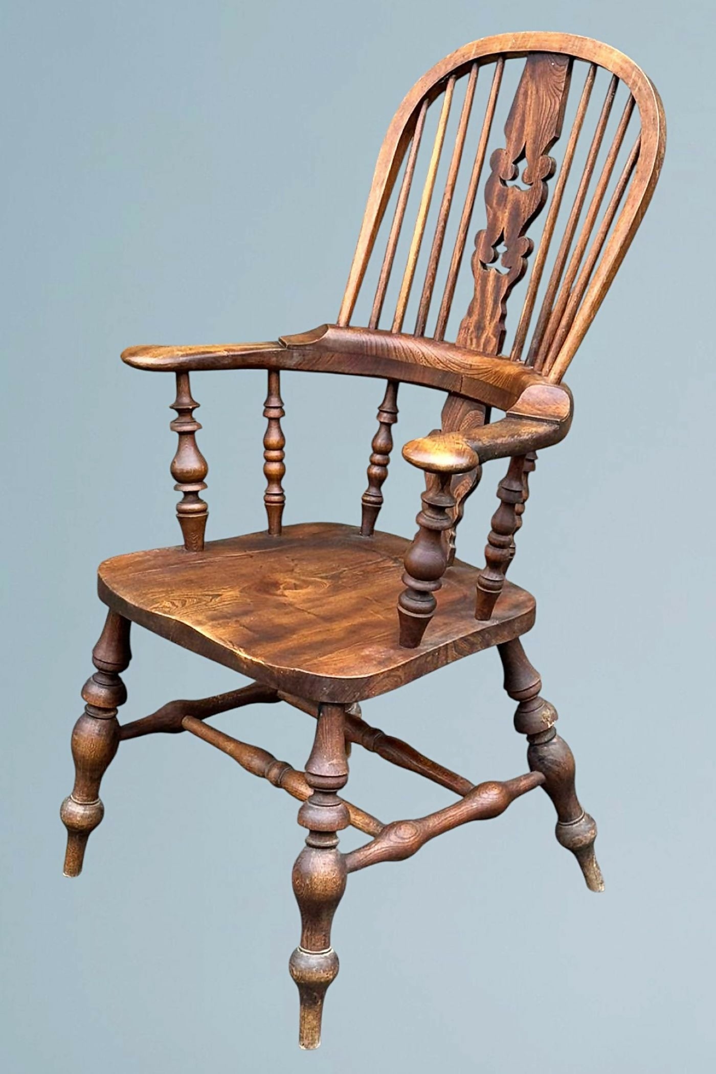 High Back Elm Broad Arm Windsor Chair