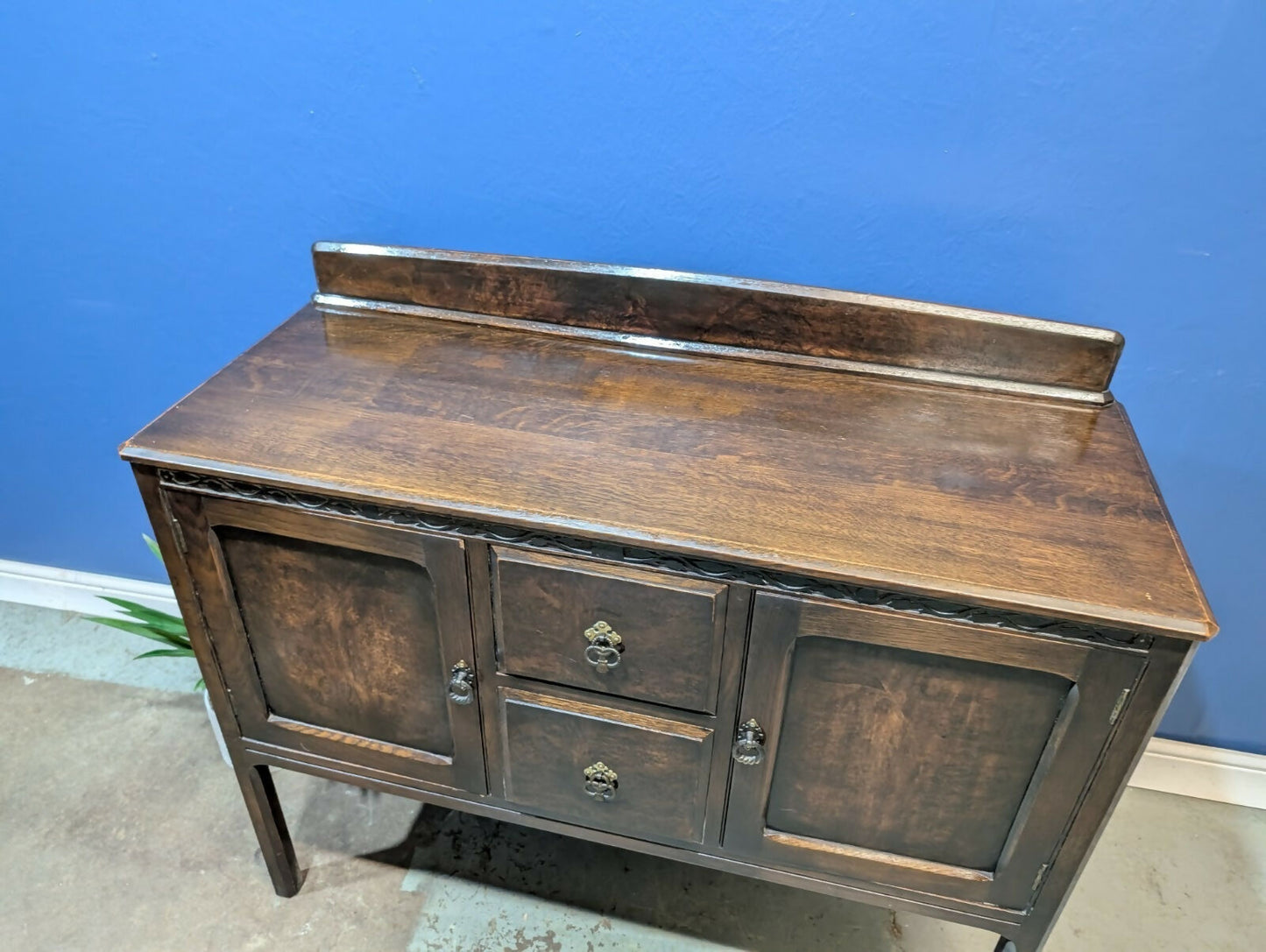 Vintage Oak Sideboard Cupboard With Drawers Dresser Base Service Cabinet English