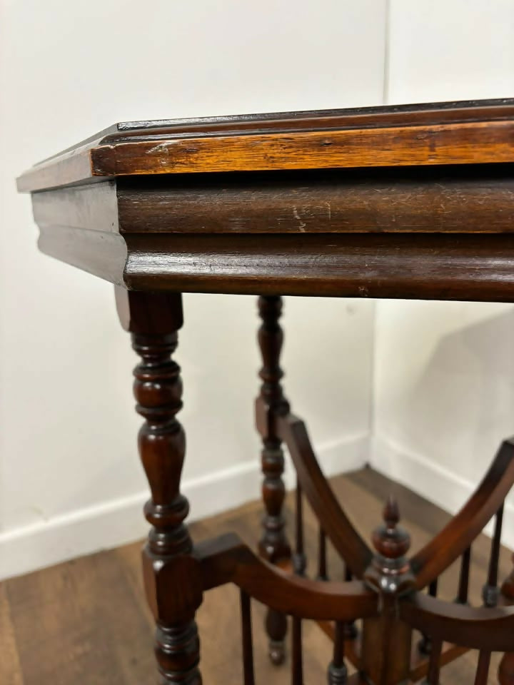 Edwardian Red Walnut Octagonal Window Table on Castors