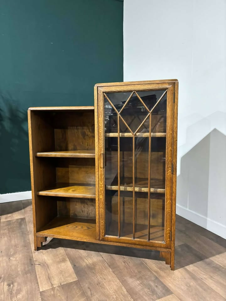 Vintage Oak Bookcase With Single Glass Door99