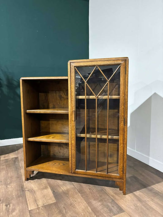 Vintage Oak Bookcase With Single Glass Door99