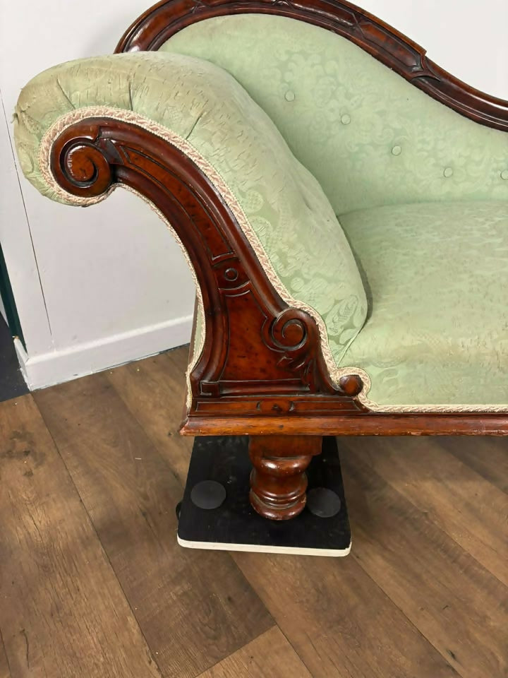 Edwardian Mahogany Framed Chaise Longue with Green Upholstery